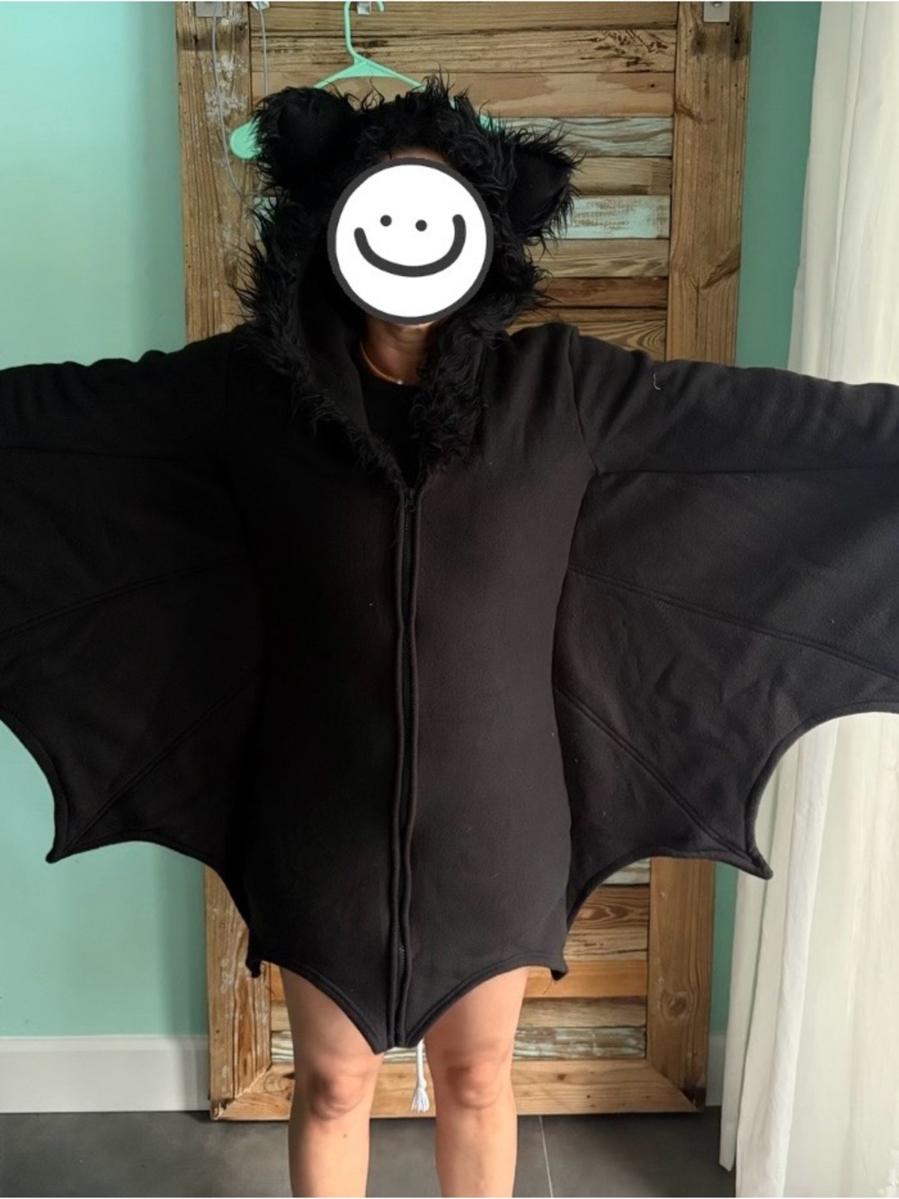 Leg Avenue Black Bat Costume Fleece Hooded Winged Jumpsuit Size Medium